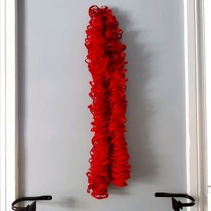 X-Long Red Crocheted Ruffle Scarf